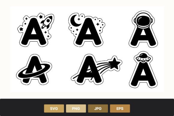 Black Letter a Space Icon Set: Cosmic Typography for Modern Brands