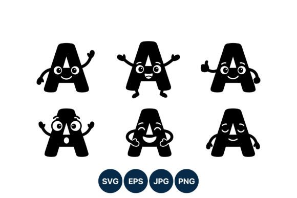 Cute Black Letter a Cartoon Characters for Engaging Design